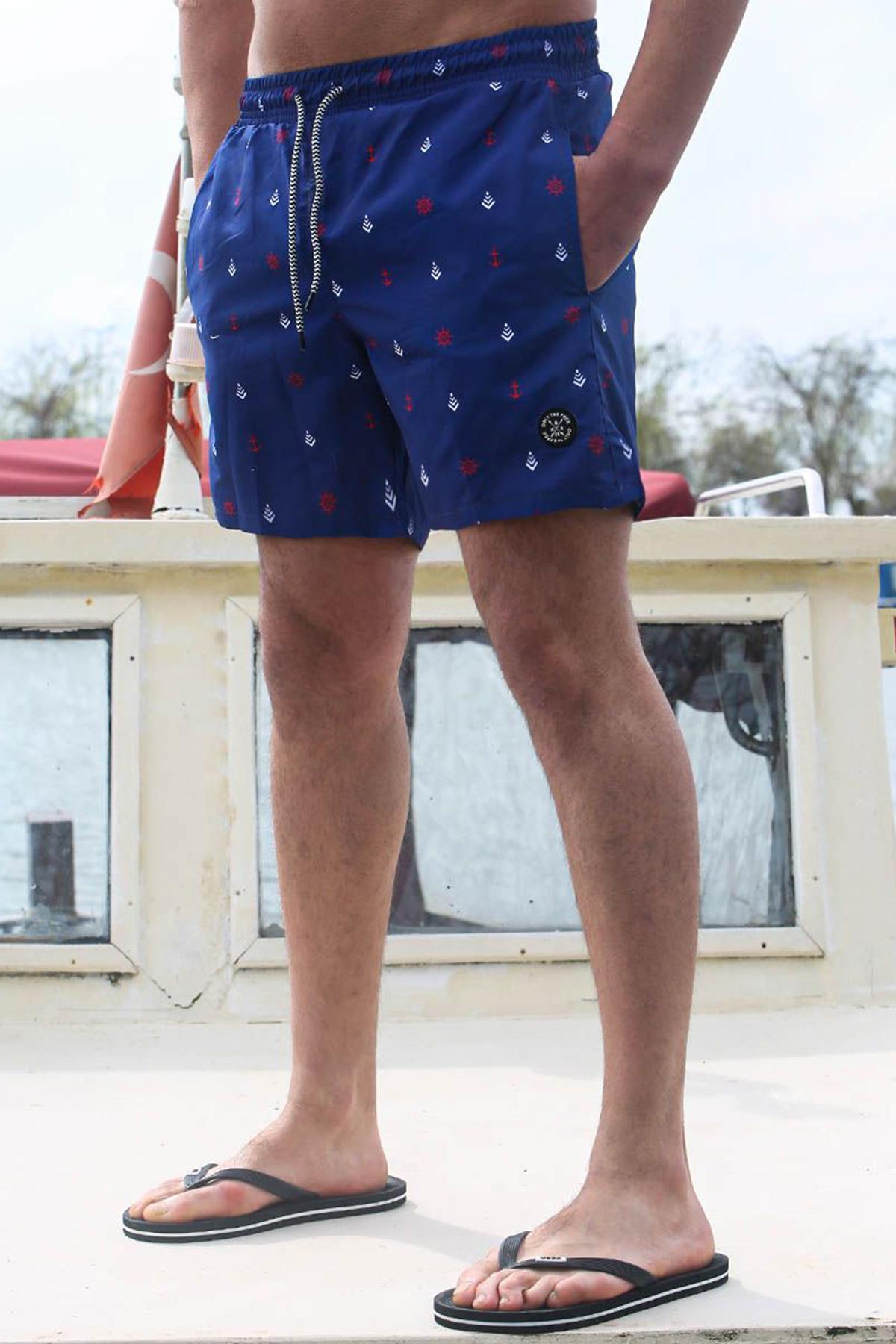Madmext Men's Navy Blue Patterned Beach Shorts 6376 Madmext 
                                8682958383040 
                                6376/Navy Blue 