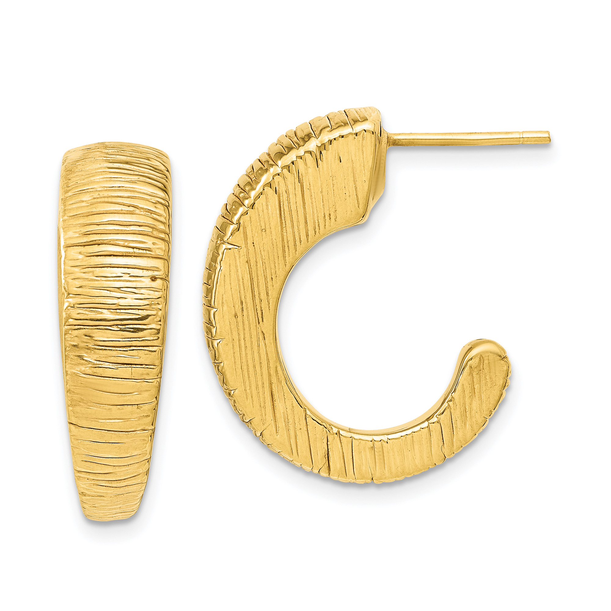 Yellow Gold Textured J-Hoop Earrings REEDS TRUE ITALY 
                                191101736896 
                                LE2196 