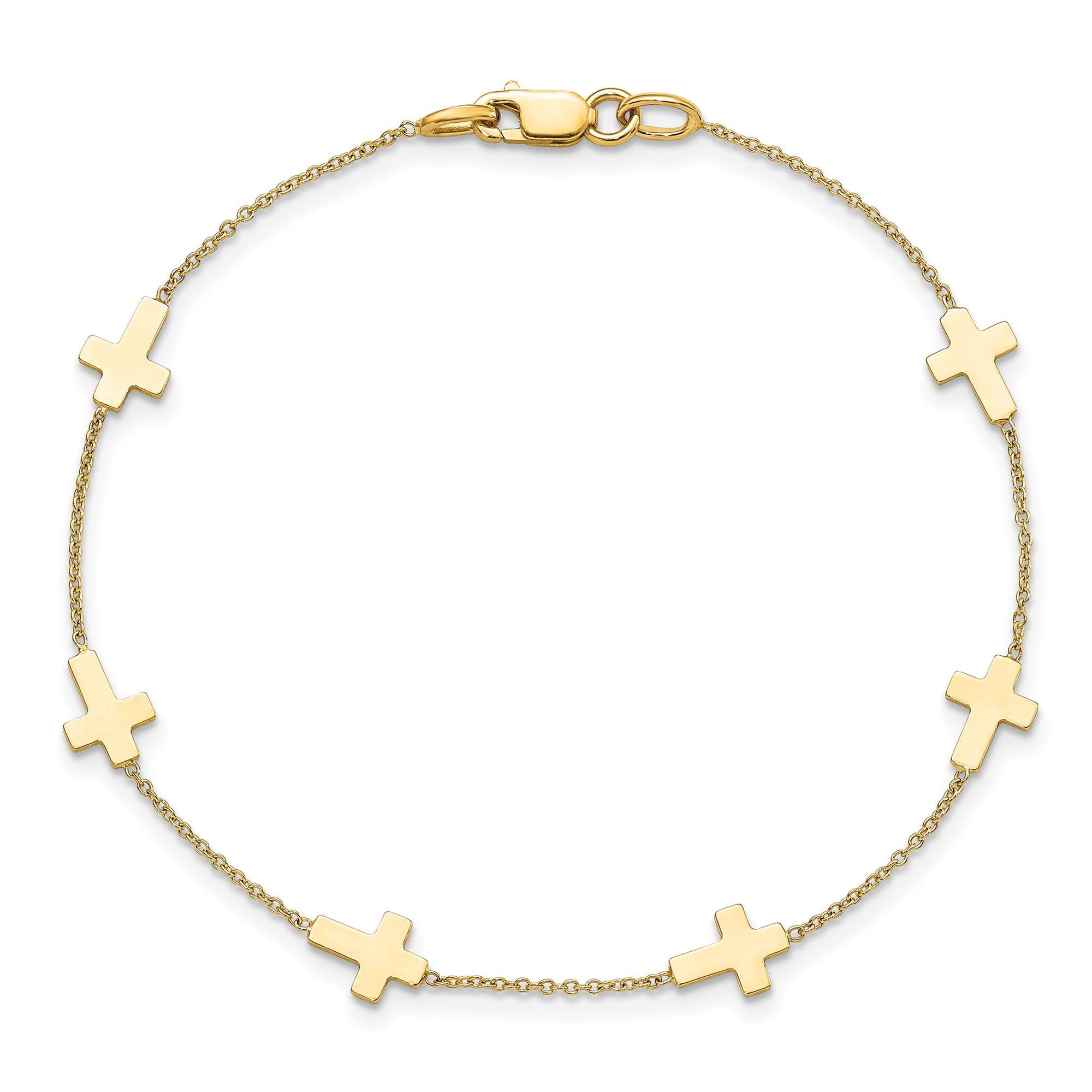 Yellow Gold Polished Cross Station Bracelet | 7.5 Inches REEDS TRUE ITALY 
                                191101745706 
                                LF1587-7.5 