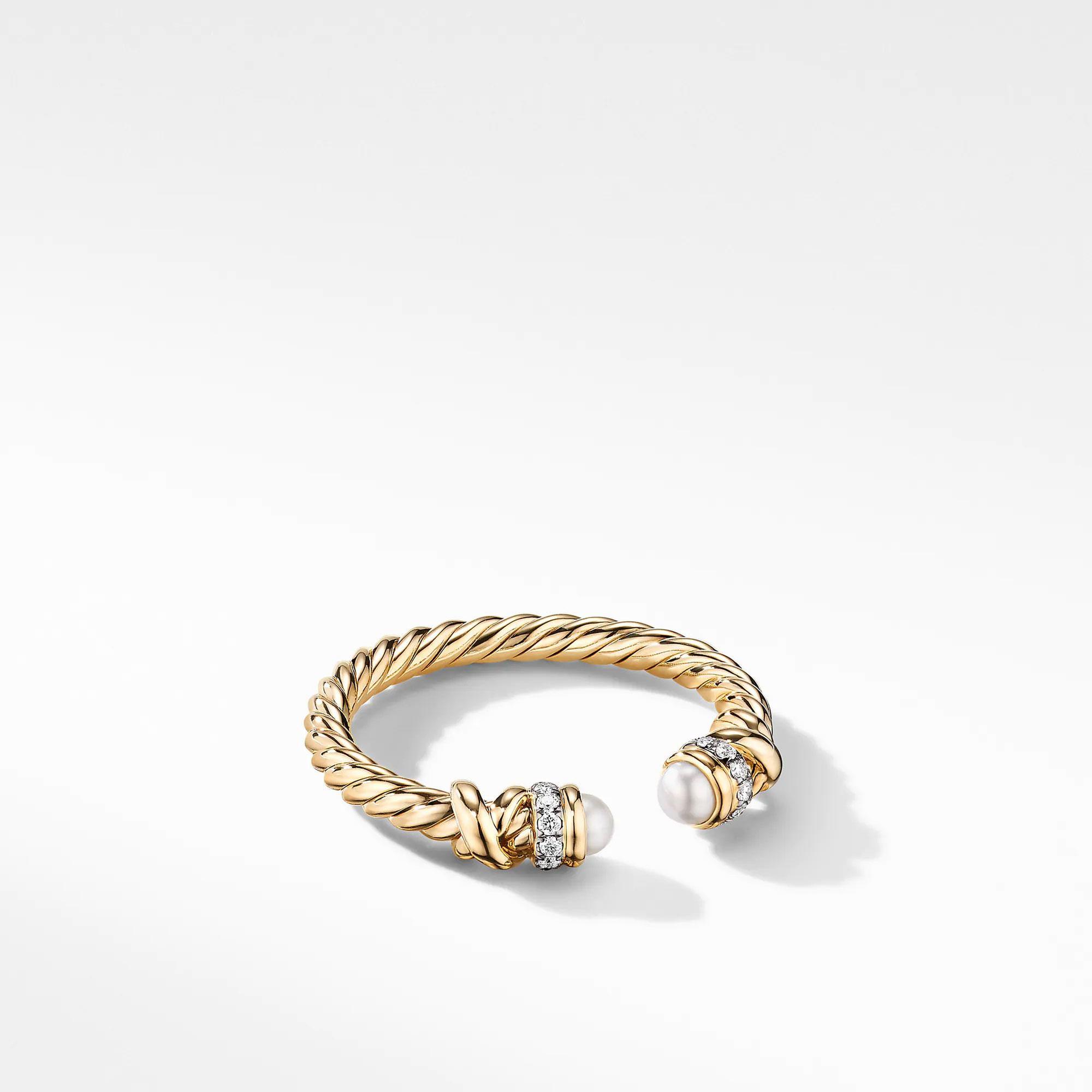 David Yurman Petite Helena Open Ring in 18k Yellow Gold with Pearls and Diamonds - Size 6 David Yurman 
                                192740861437 
                                R16568D88DPEDI6 