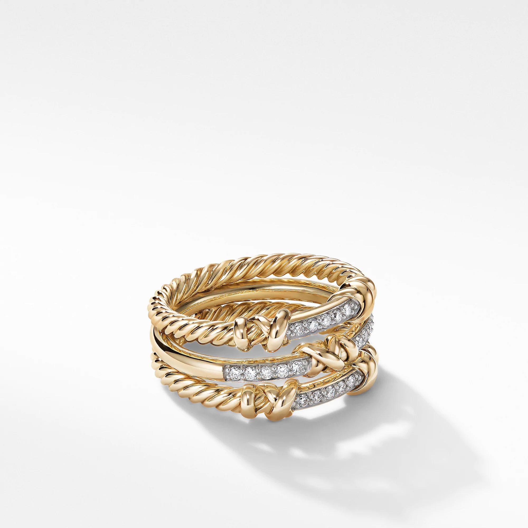 David Yurman Petite Helena Three Row Ring in 18k Yellow Gold with Diamonds - Size 7 David Yurman 
                                192740898983 
                                R16394D88ADI7 