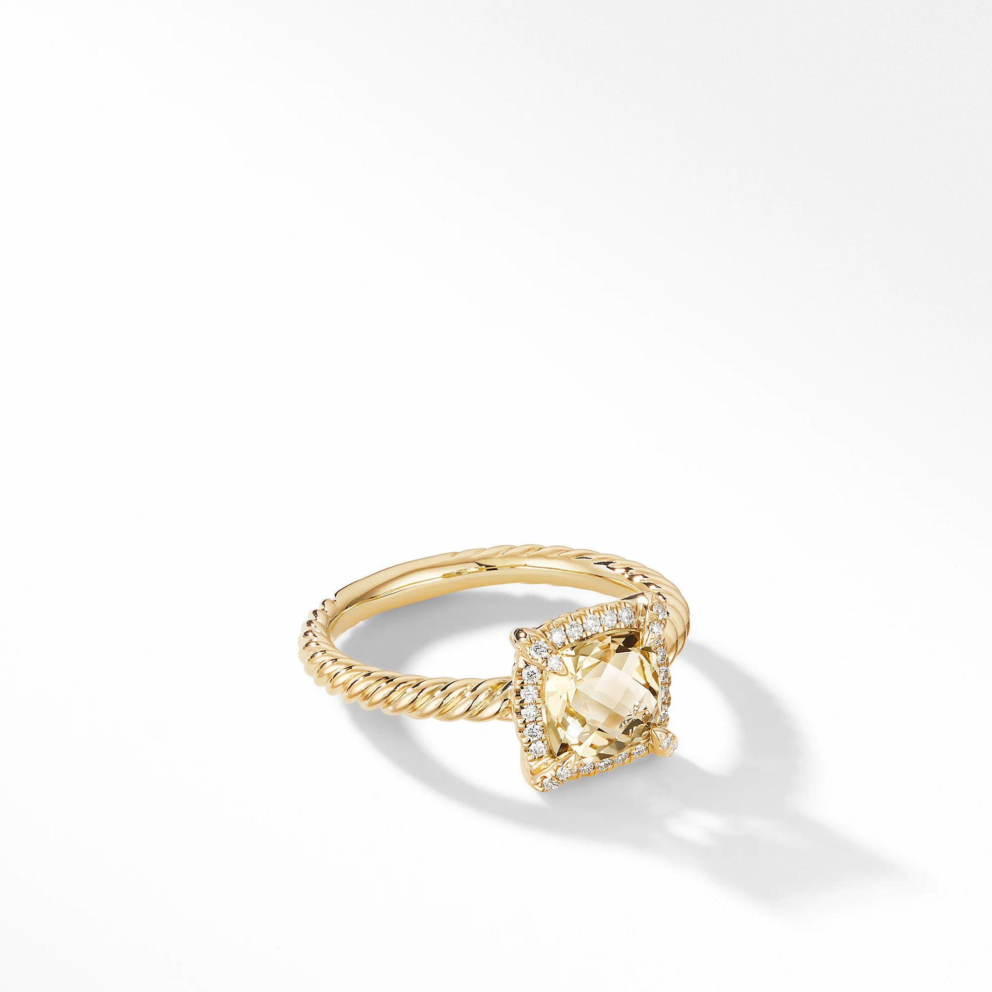 David Yurman Petite Chatelaine Pave Bezel Ring in 18K Yellow Gold with Champagne Citrine and Diamond - Size 6.5 David Yurman 
                                192740903731 
                                R14202D88ACCDI65 