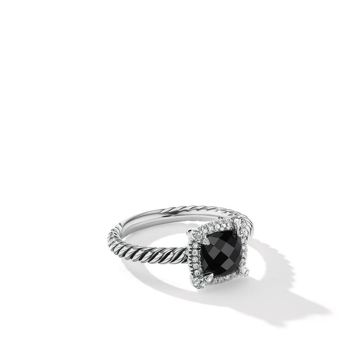David Yurman Petite Chatelaine Pave Bezel Ring with Black Onyx and Diamonds - Size 8 David Yurman 
                                192740904714 
                                R14202DSSABODI8 