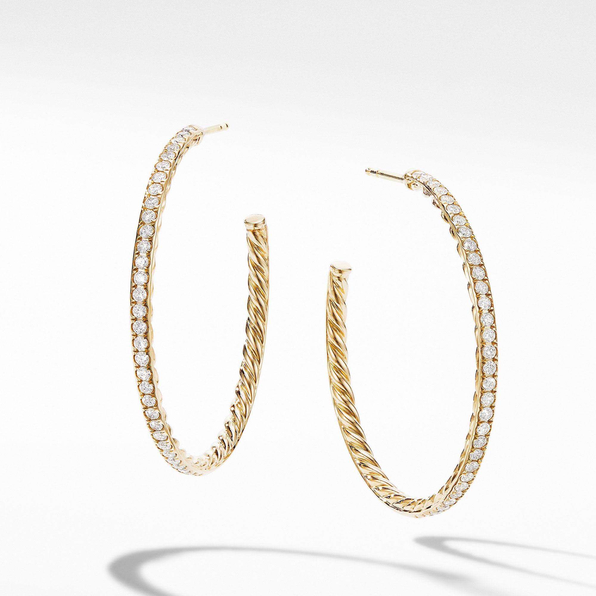 David Yurman Medium Hoop Earrings in 18k Yellow Gold with Pave Diamonds David Yurman 
                                192740974182 
                                E14754D88ADI 