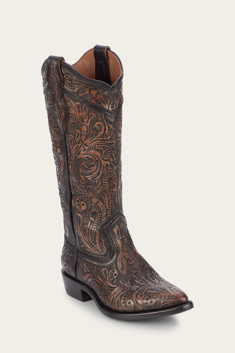 FRYE Billy Daisy Pull On Western Boots in Black Tooled - Size 8.5 The Frye Company 
                                196485073612 
                                FR40404-BLAC-BLACK TOOLED-8.5 