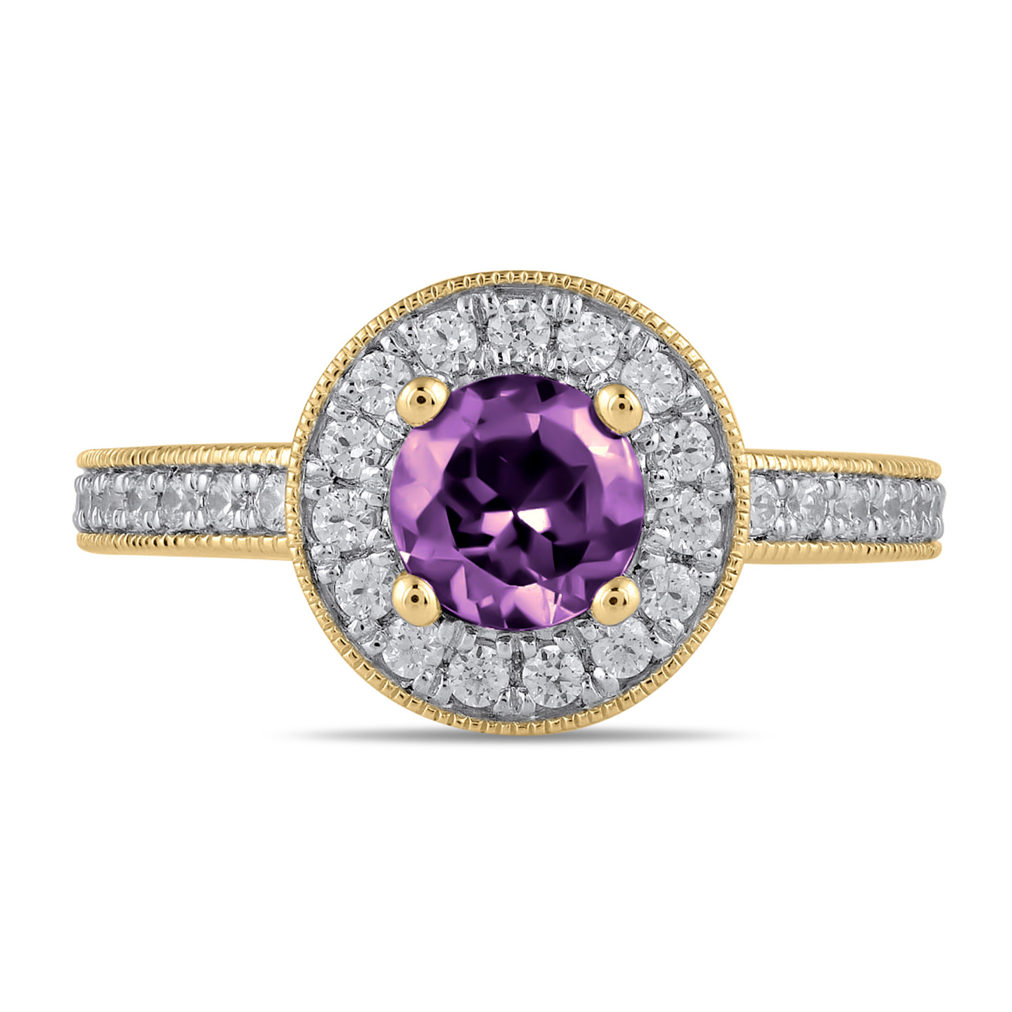 Round Amethyst and 3/8ctw Lab Grown Diamond Halo Yellow Gold Ring - Size 9 REEDS ECONIC 
                                673226402837 
                                QSRF488813LGD10Y0A0US9 