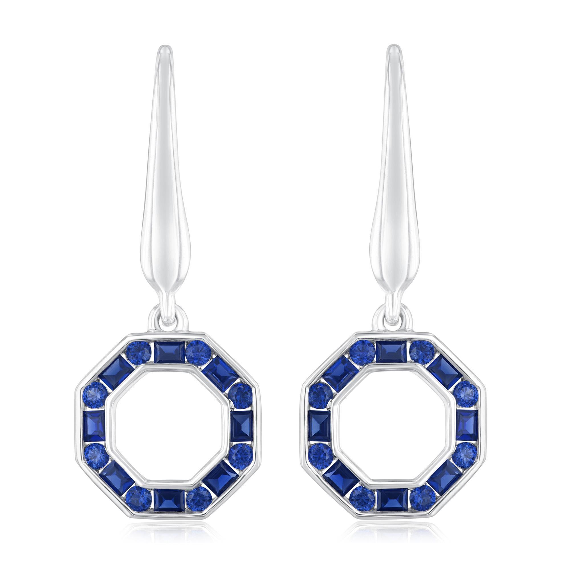 Created Blue Sapphire Sterling Silver Octagon Leverback Earrings REEDS STOP 
                                 
                                68128R0ESS00-CC 