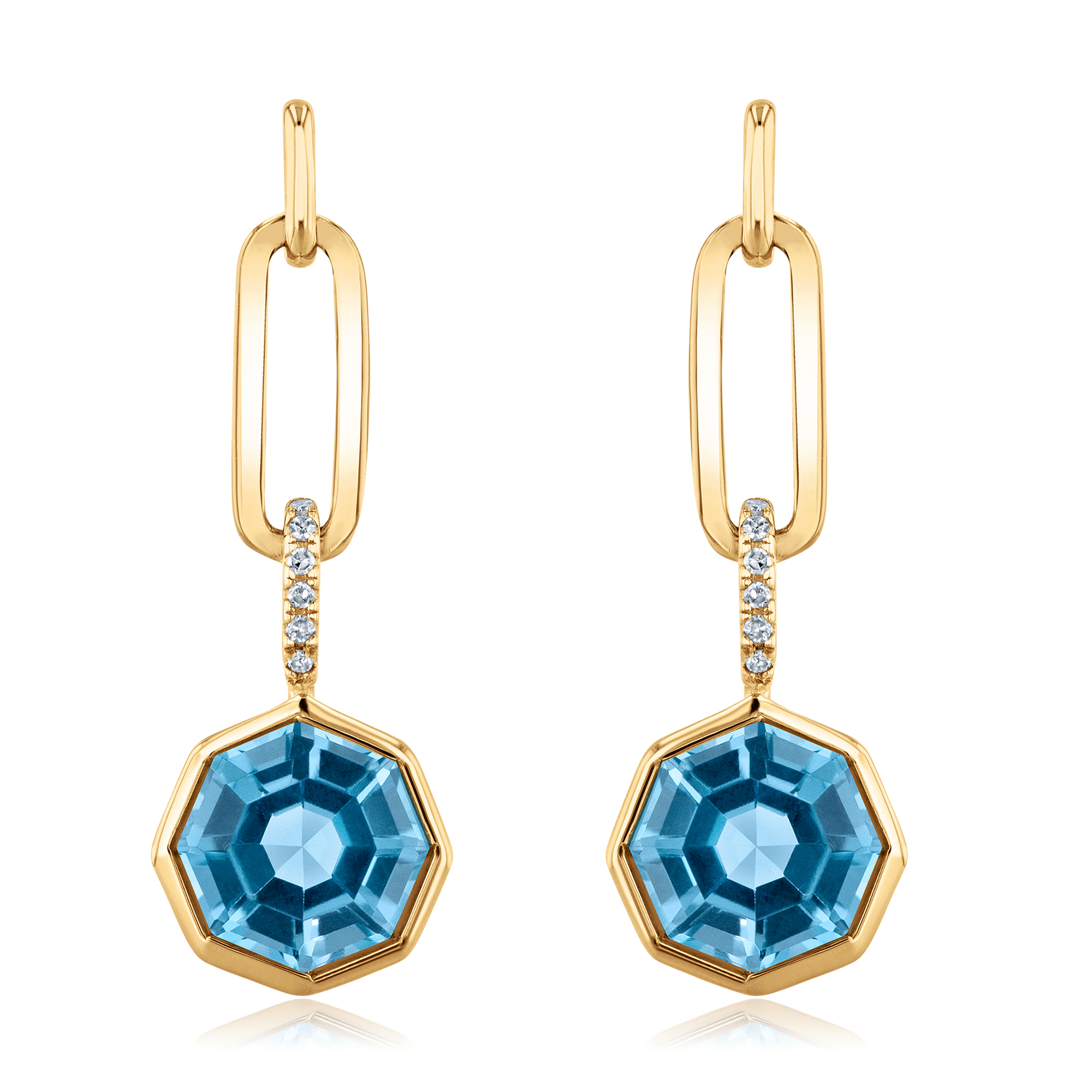 Octagon Swiss Blue Topaz and Diamond Accent Yellow Gold Drop Earrings REEDS STOP 
                                 
                                73174R0ETY67BSL 