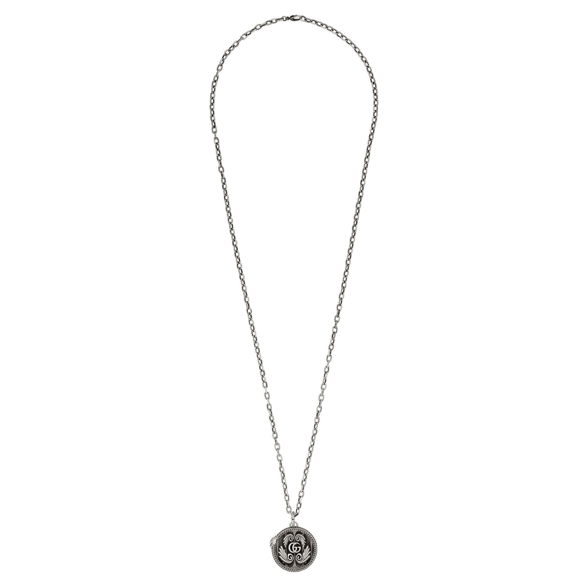 Gucci Double G Snake Aged Sterling Silver Medallion Necklace Gucci 
                                731903469709 
                                YBB57733000100U 