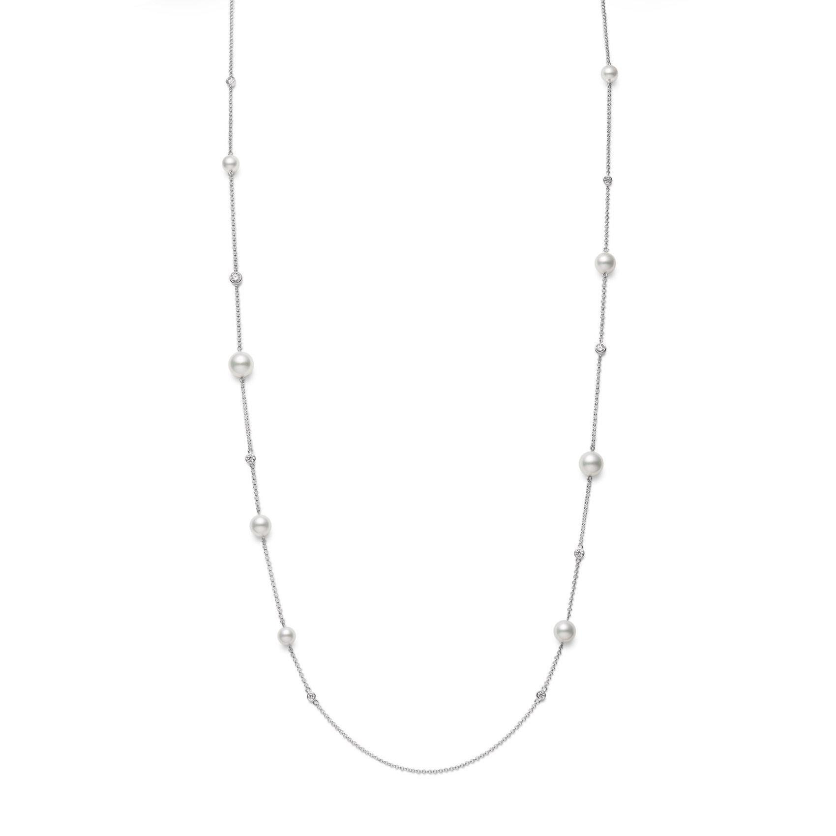 MIKIMOTO 7.5-5.5mm Akoya Cultured Pearl and Diamond Station Necklace 1/2ctw Mikimoto 
                                795185007516 
                                MPQ10105ADXW 