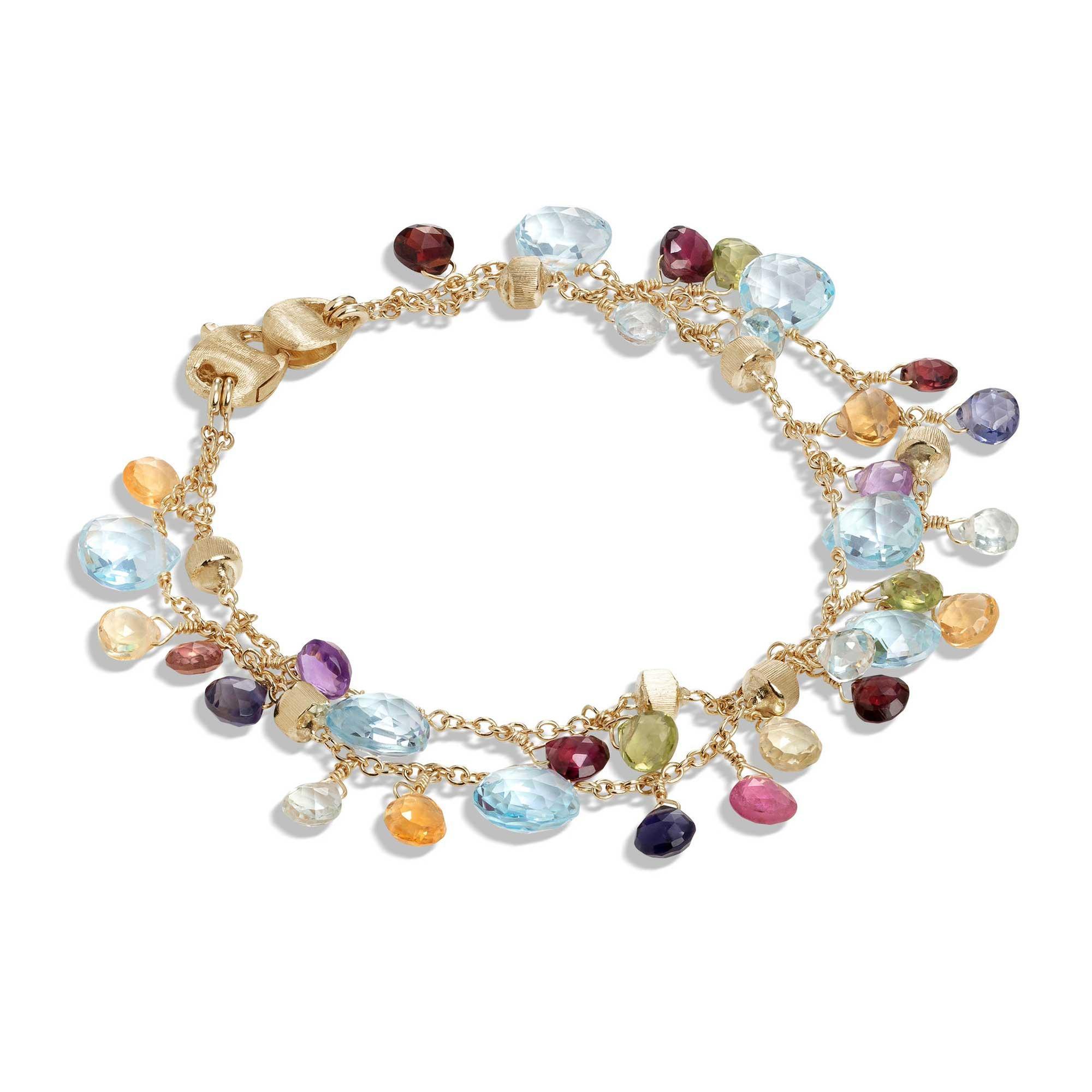 Marco Bicego Yellow Gold Blue Topaz and Mixed Gemstone Double Strand Bracelet | Paradise Collection Marco Bicego 
                                8032762378594 
                                BB2594 MIX01T Y 02 