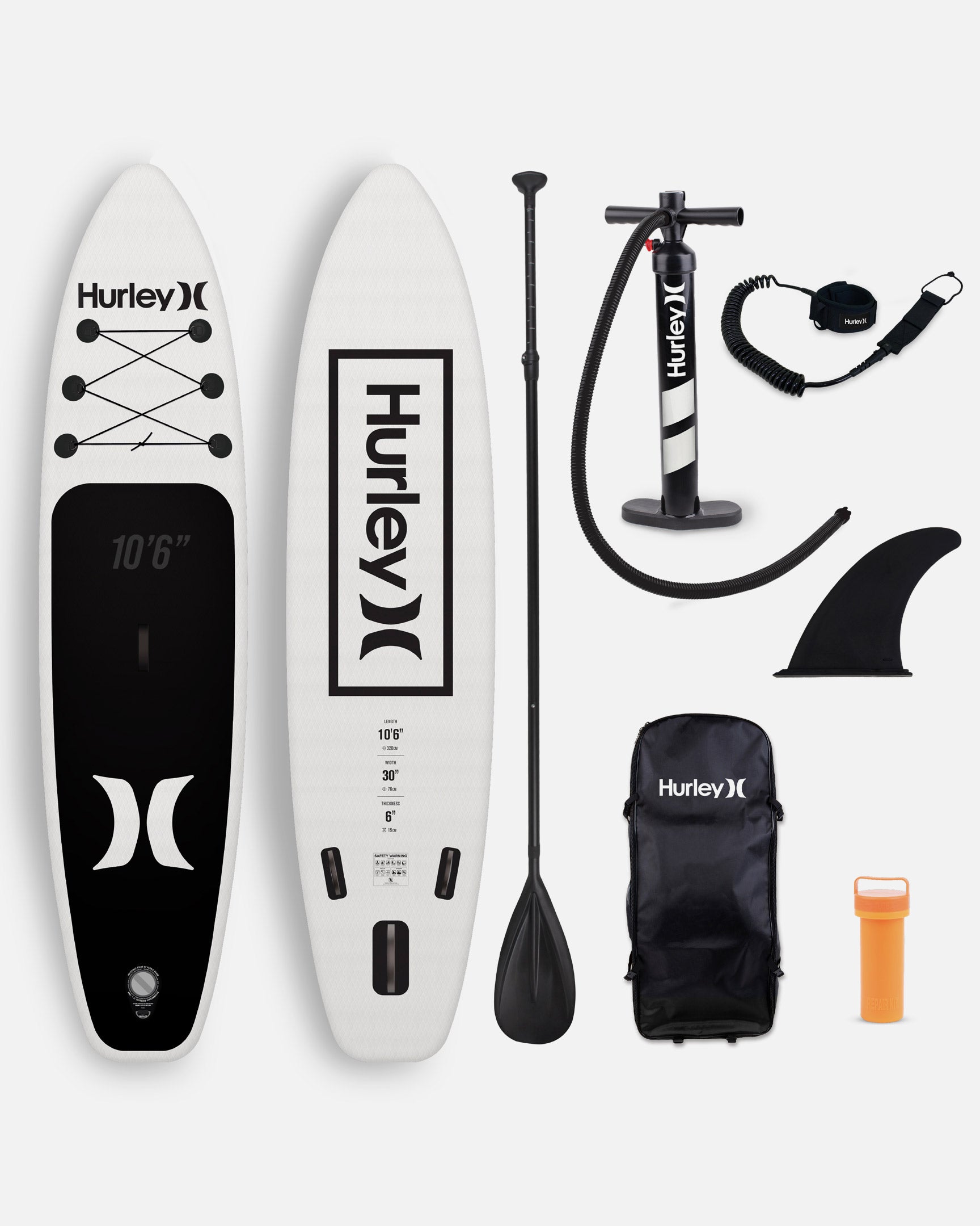 Hurley One And Only 10'6" Inflatable Stand Up Paddle Board in White, Size OS Electric Eel 
                                810077640135 
                                HUR-007-WHITE-OS 