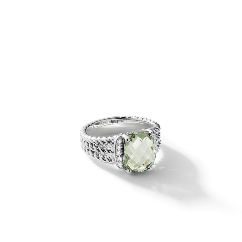 David Yurman Petite Wheaton Ring with Prasiolite and Diamonds - Size 7 David Yurman 
                                883932364385 
                                R11028DSSAPLDI7 