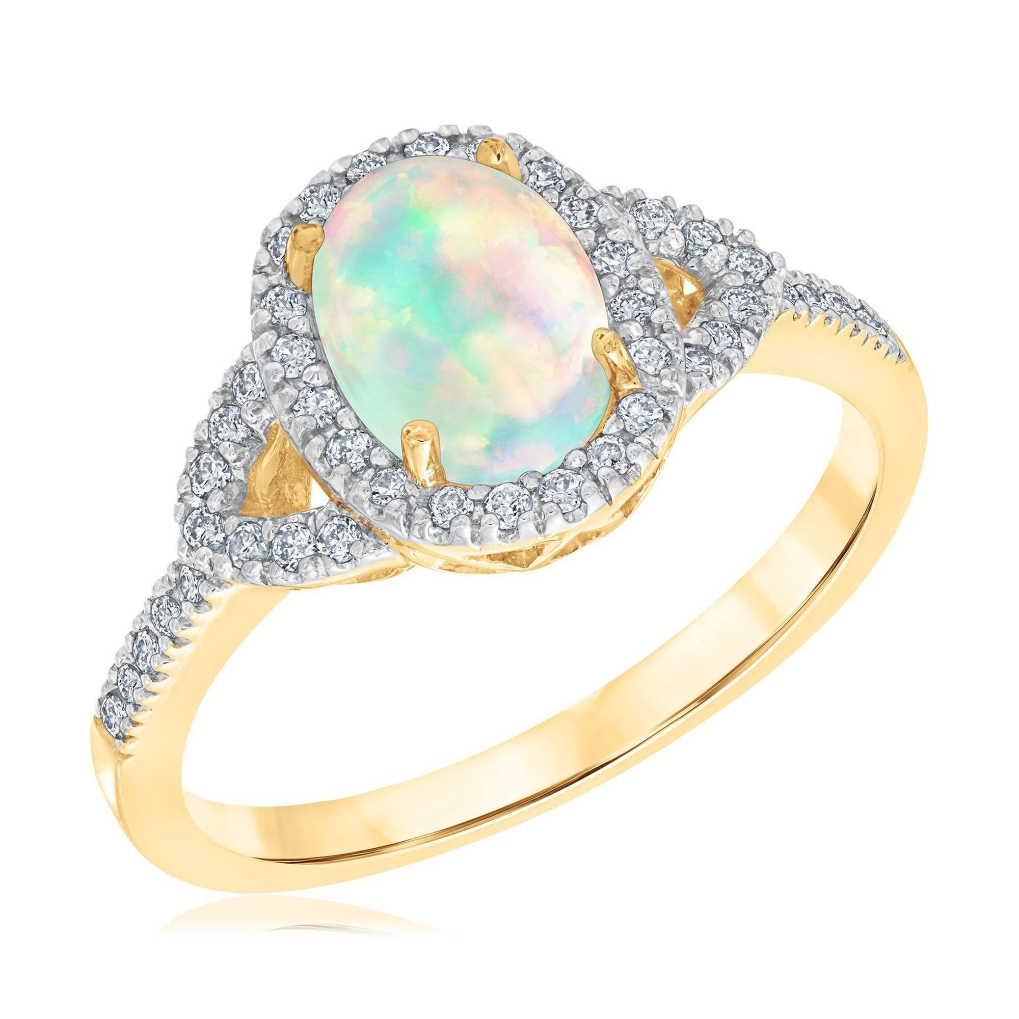 Oval Opal and Diamond Yellow Gold Halo Ring 1/5ctw REEDS 
                                 
                                DR5527-EOD 