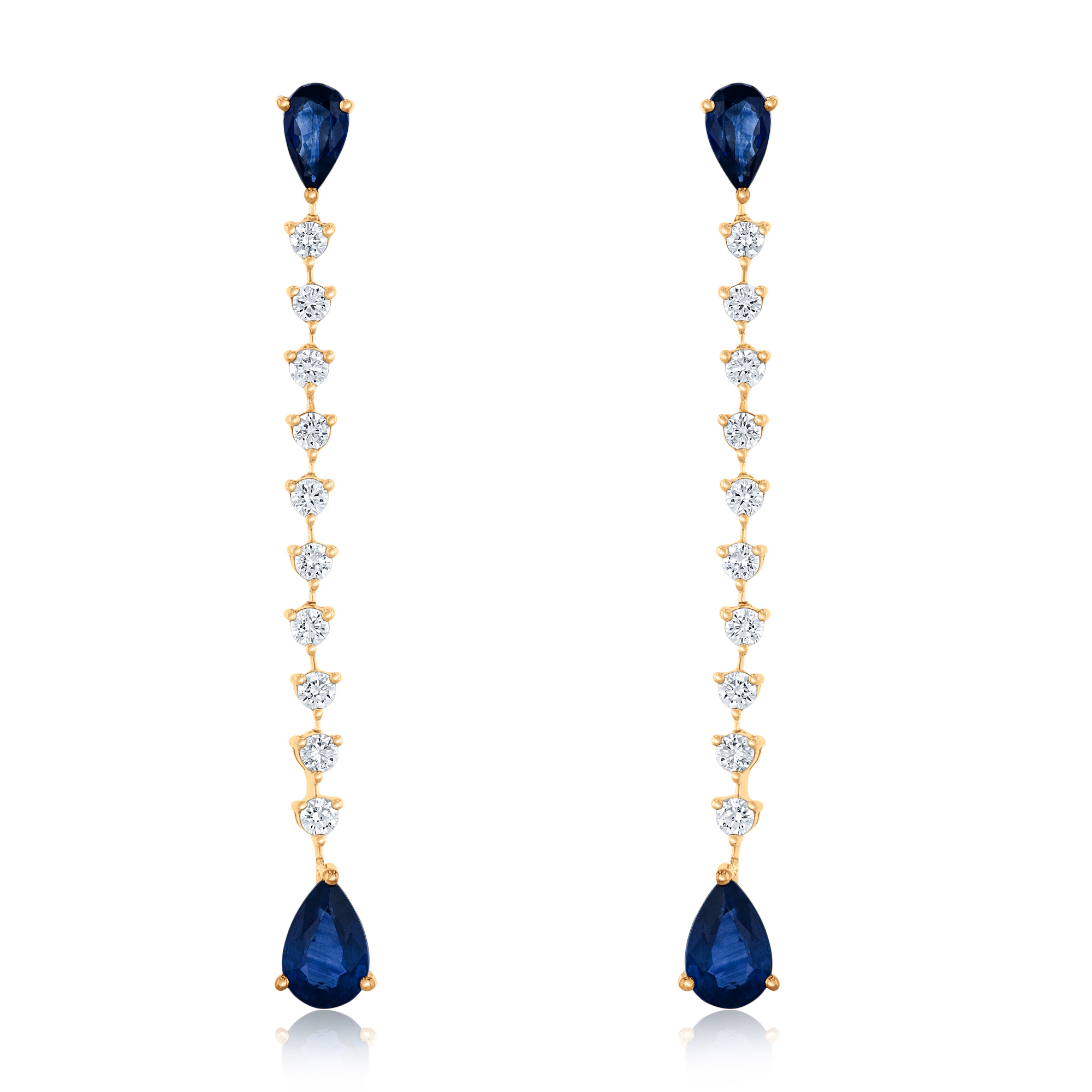 Pear-Shaped Blue Sapphire and 5/8ctw Diamond Yellow Gold Linear Drop Earrings - Watercolor Collection REEDS Roberta Z 
                                 
                                H1054SP 