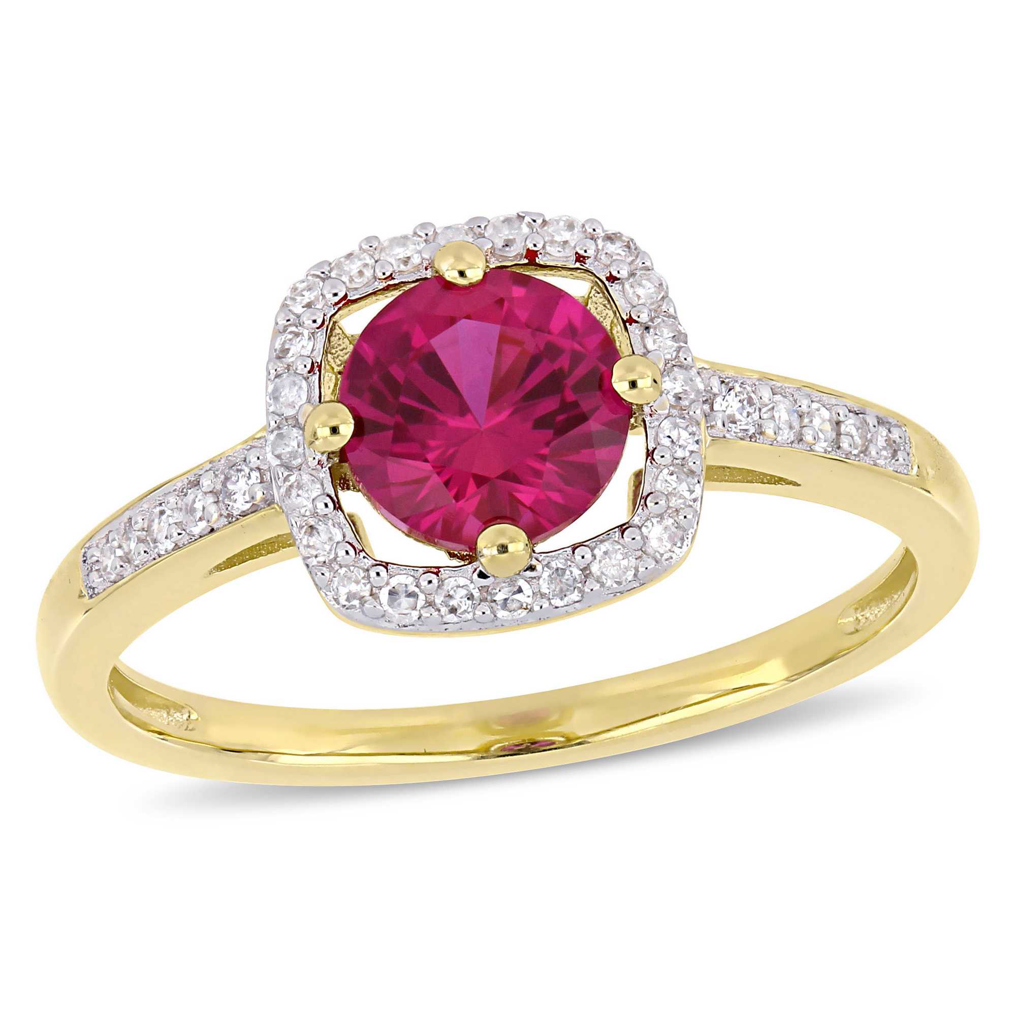 Created Ruby and 1/6ctw Diamond Floating Square Halo Yellow Gold Ring - Size 8.5 REEDS 
                                 
                                RDJ003361-0850 