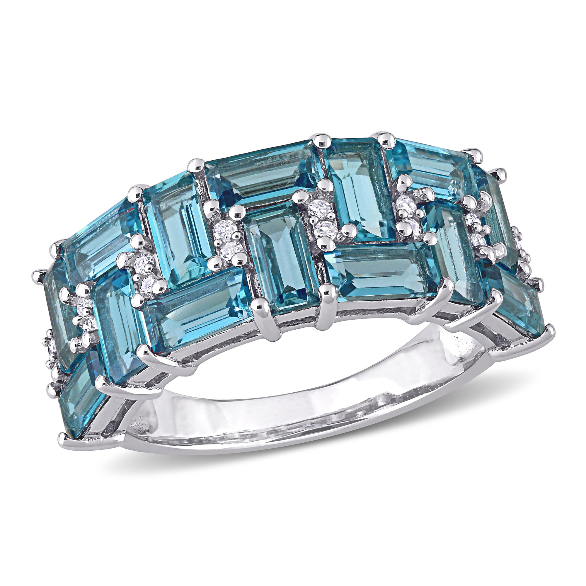 London Blue Topaz and 1/10ctw Diamond Geometric White Gold Ring | Size 8.5 REEDS 
                                 
                                RDJ003930-0850 
