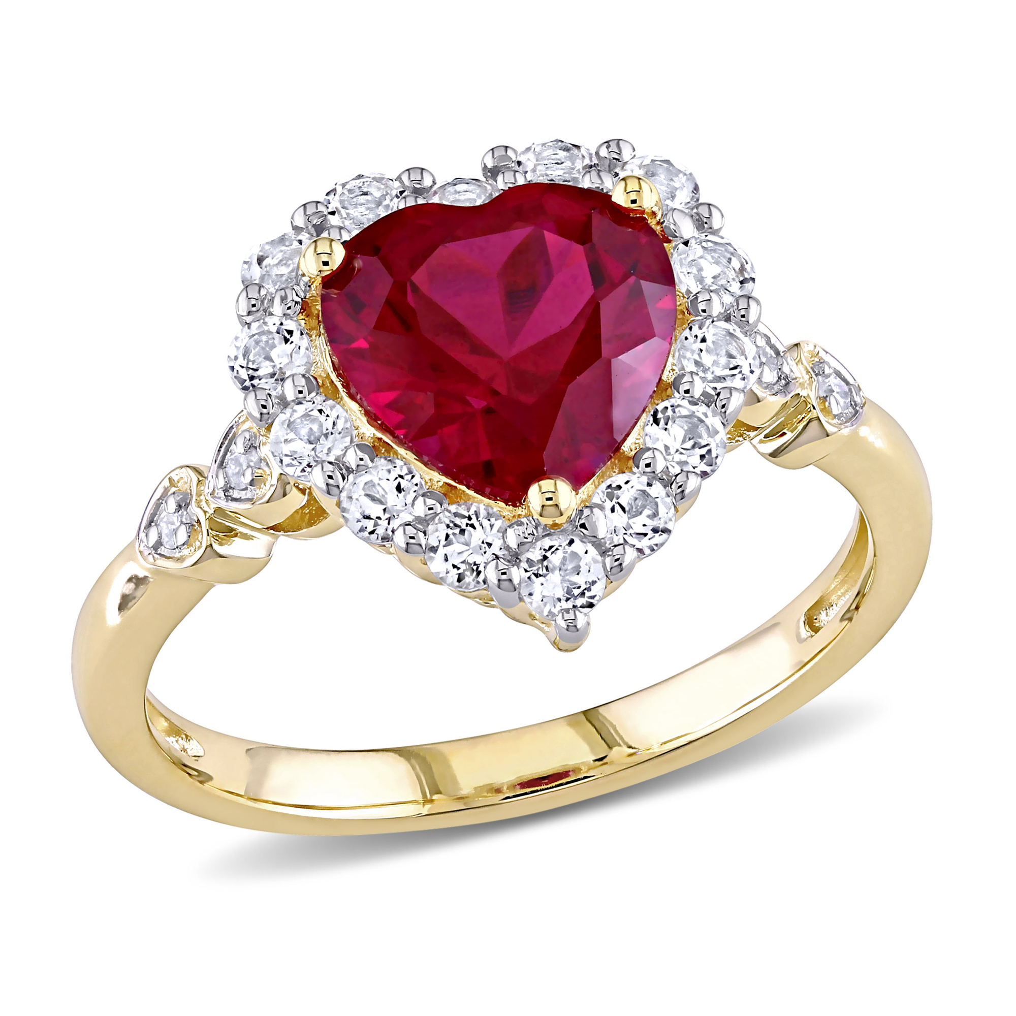 Heart-Shaped Created Ruby, White Topaz, and Diamond Accent Yellow Gold Fashion Ring - Size 9.5 REEDS 
                                 
                                RDJ004008-0950 