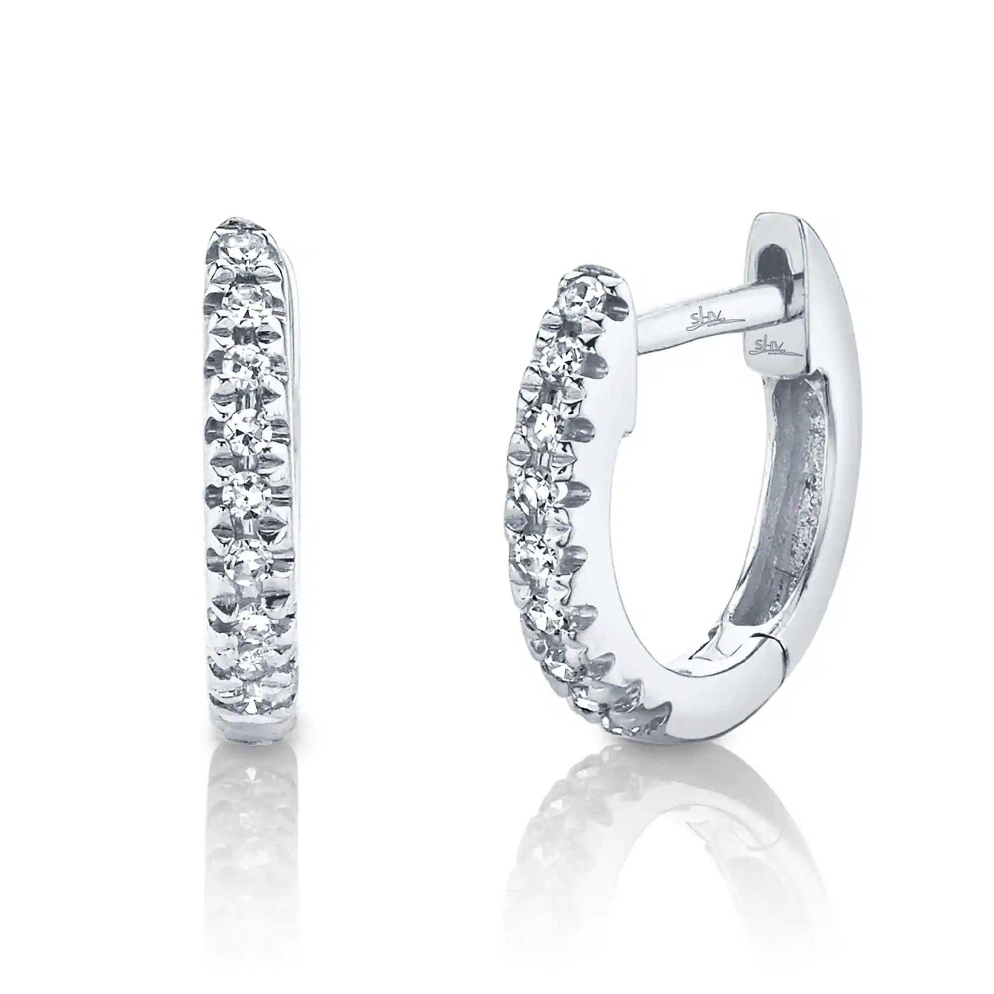 Shy Creation Round Diamond Petite Huggie Hoop White Gold Earrings 1/20ctw Shy Creation 
                                 
                                SC22003982V3 