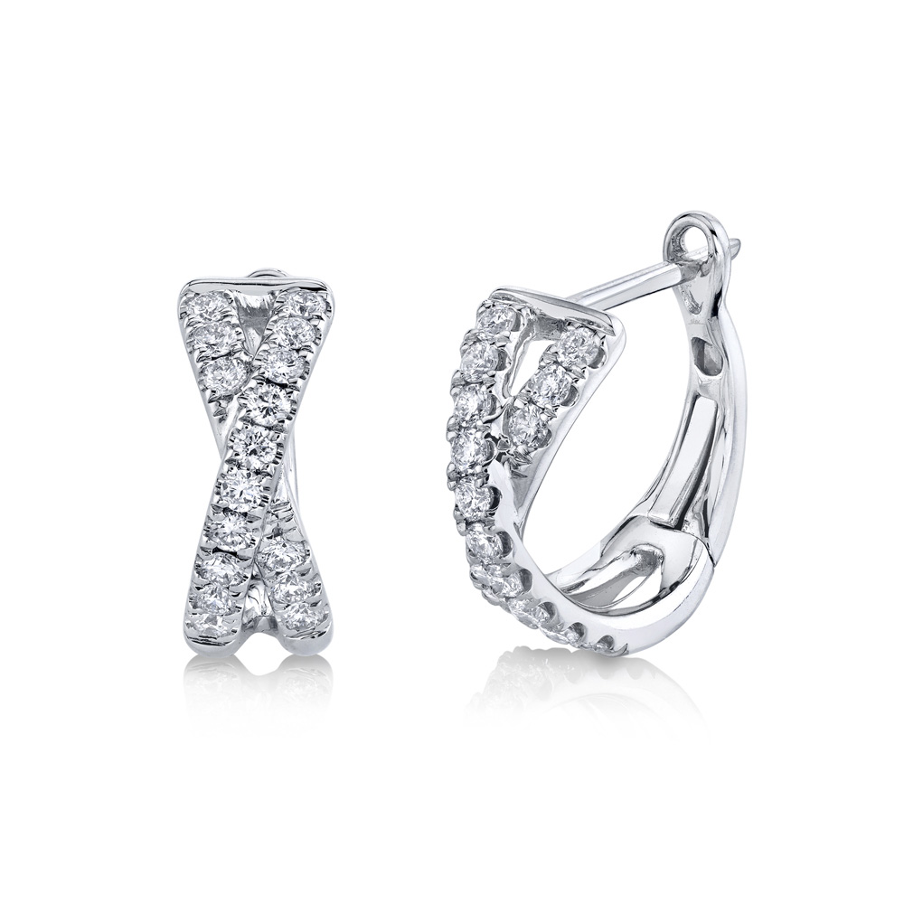 Shy Creation 3/8ctw Diamond Crossover White Gold Huggie Hoop Earrings Shy Creation 
                                 
                                SC22007274 