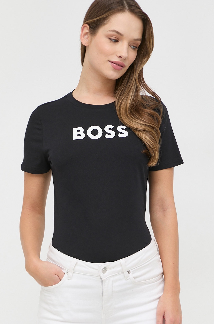 Bavlněné tričko BOSS černá barva