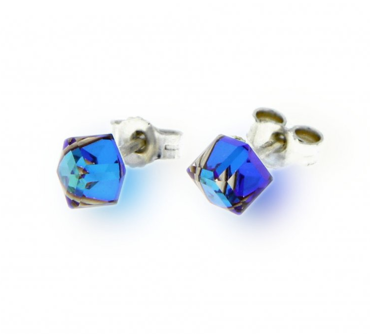 Náušnice se Swarovski Elements Small Cube Studs K48414BB Bermuda Blue,Náušnice se Swarovski Elements Small Cube Studs K48414BB Bermuda Blue