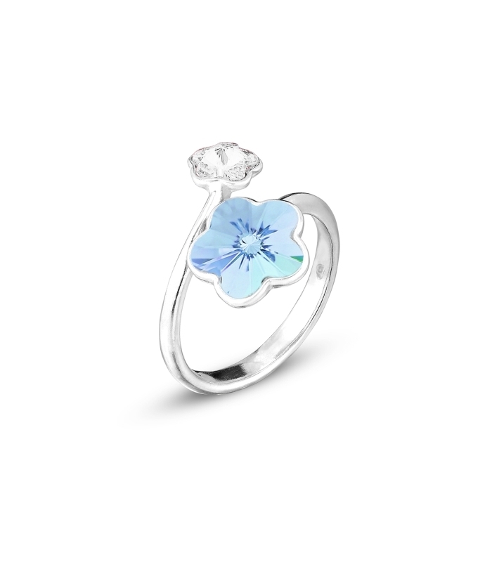 Prsten se Swarovski Elements modrá květinka Aqua,Prsten se Swarovski Elements modrá květinka Aqua