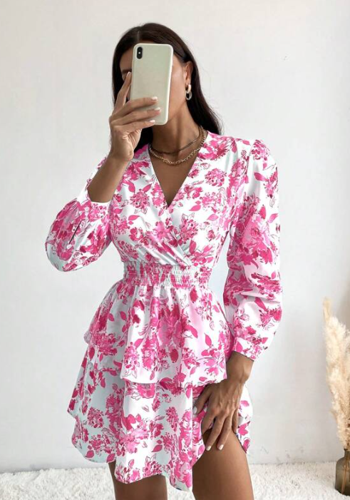 Letní růžové boho šaty s motivem květin M,Letní růžové boho šaty s motivem květin M