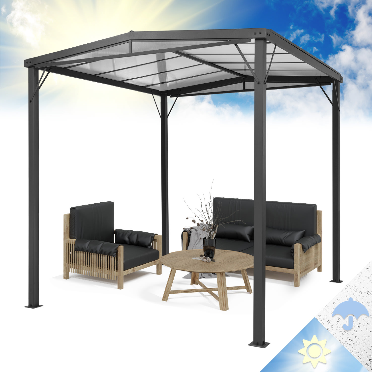 Blumfeldt Pantheon Solid Sky Flat Pergola Vordach 3x3m Polycarbonat