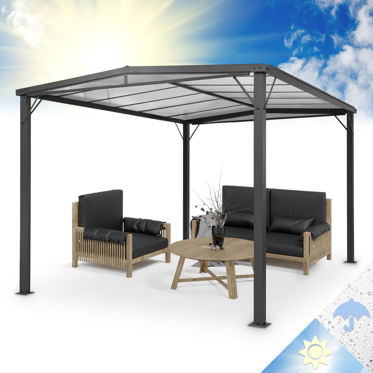 Blumfeldt Pantheon Solid Sky Flat Pergola Vordach 3x4m Polycarbonat
