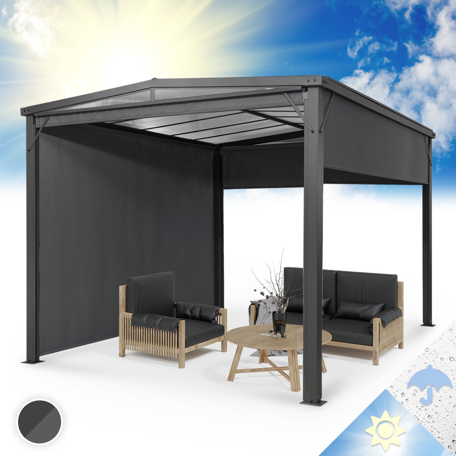 Blumfeldt Pantheon Cortina Solid Sky Pergola Vordach 3x4m Polycarbonat