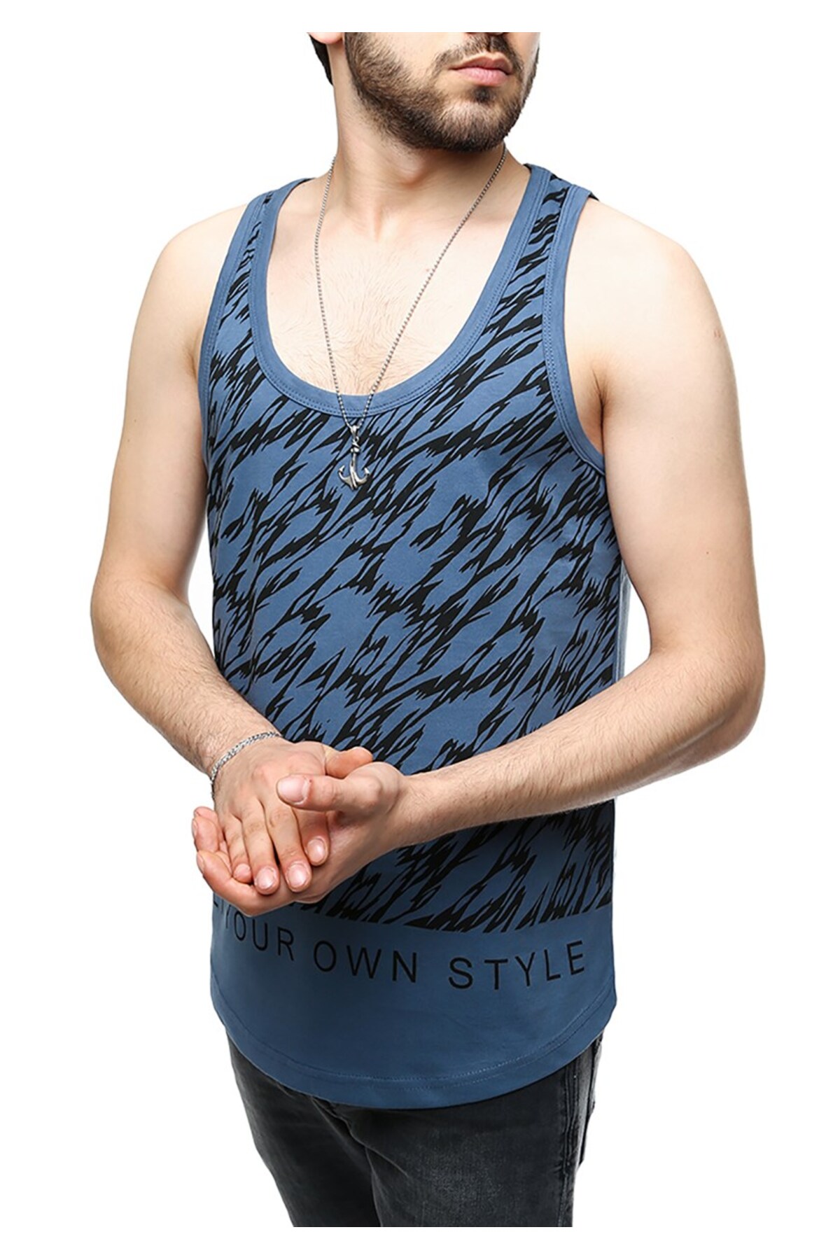 Madmext Zebra Patterned Indigo Undershirt 2497