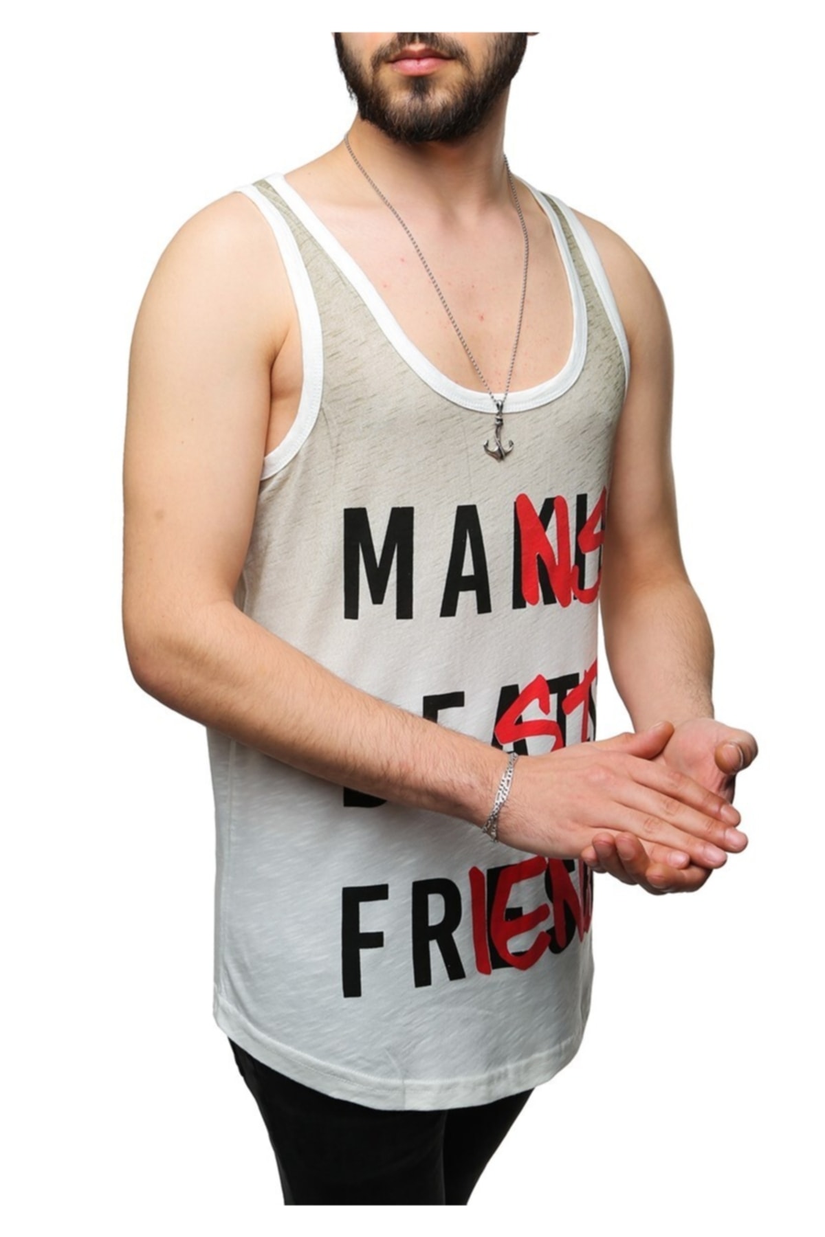 Madmext Printed Khaki Singlet 2501