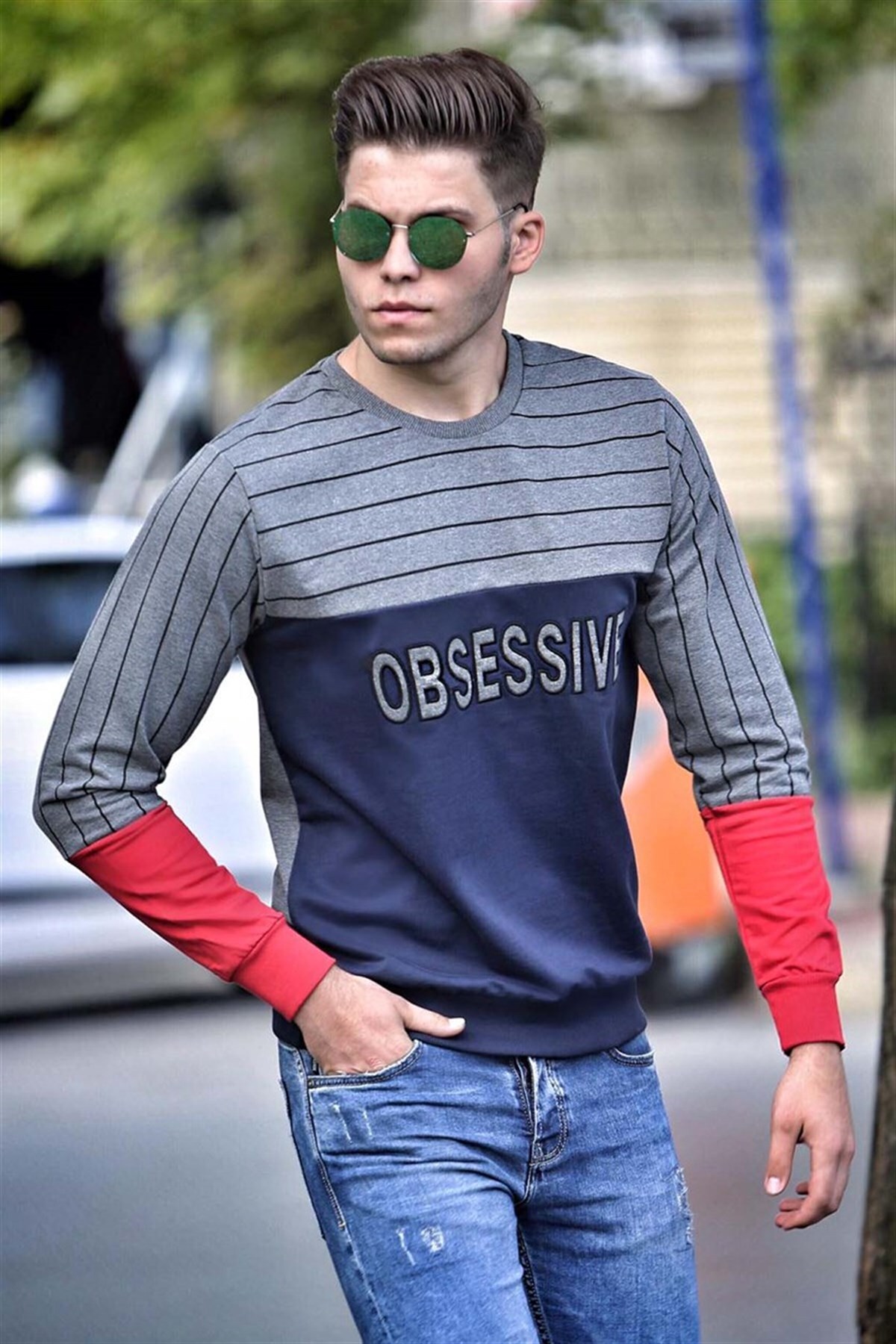 Madmext Printed Navy Blue Sweatshirt 4184