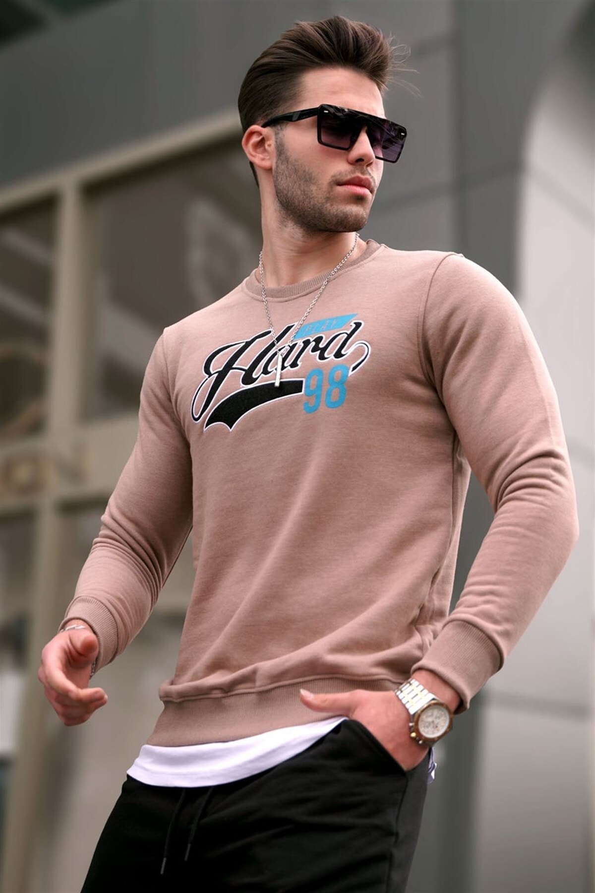 Madmext Men's Printed Camel Sweatshirt 4375