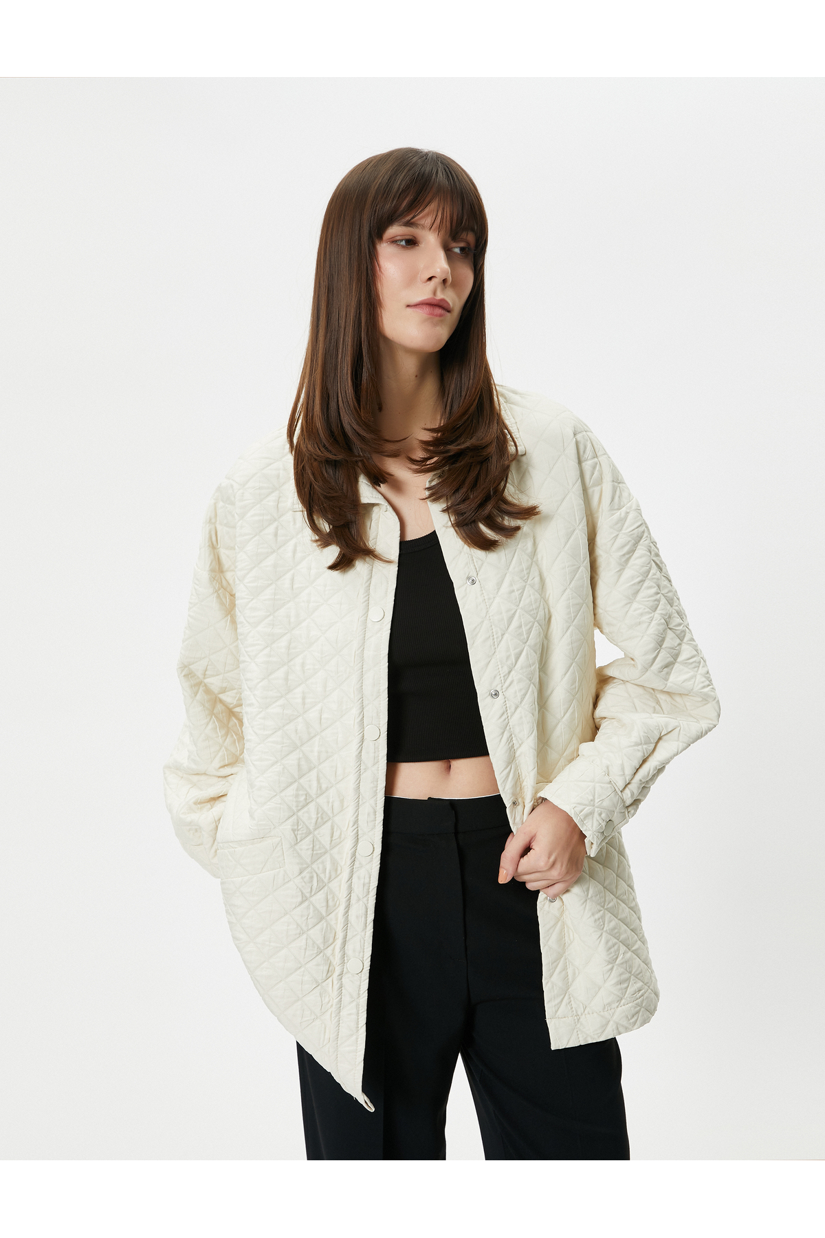 Koton Quilted Jacket Pocket Snap Buttons Regular Fit
