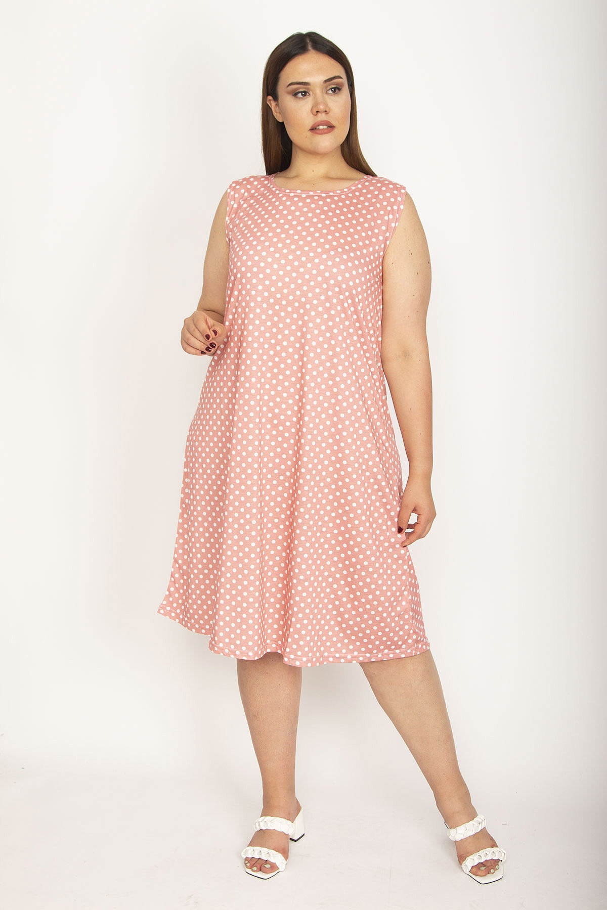 Şans Women's Plus Size Salmon Point Patterned Dress