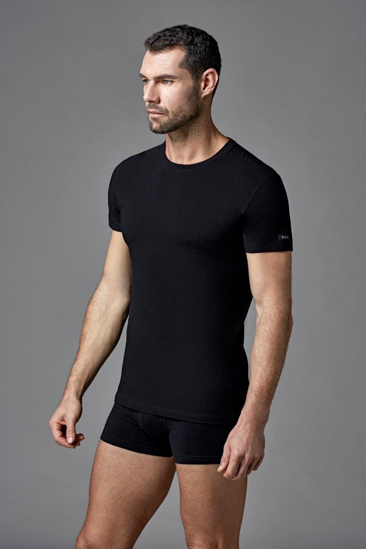 Dagi Black Crew Neck Combed Cotton Men's Undershirt