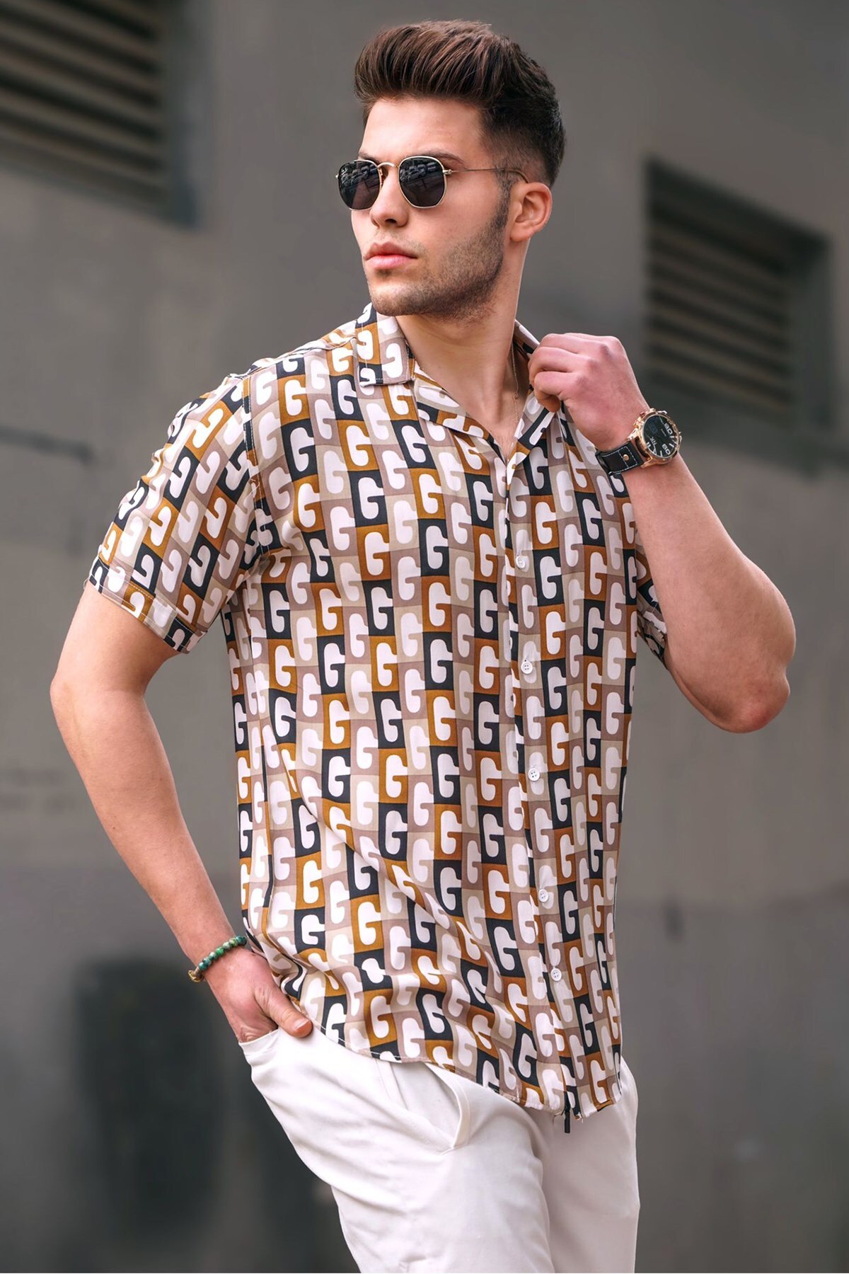 Madmext Camel Patterned Shirt 5535