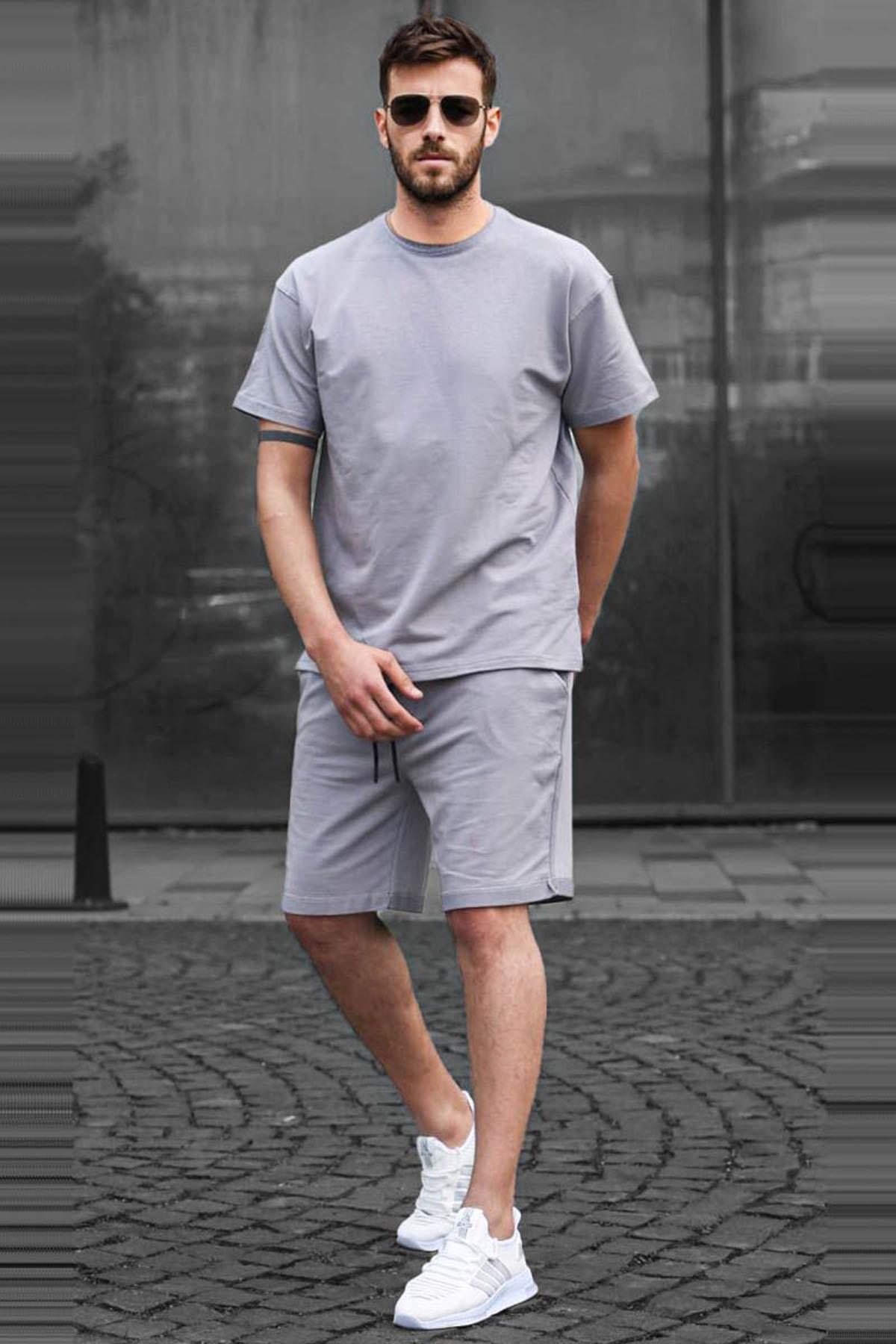 Madmext Gray Basic Men's Shorts Set 5920