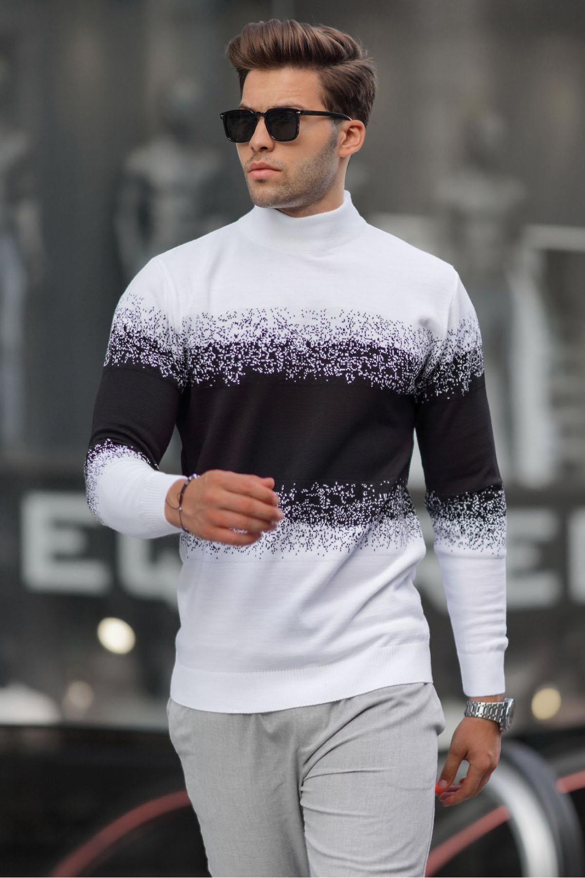 Madmext White Turtleneck Patterned Sweater 6845