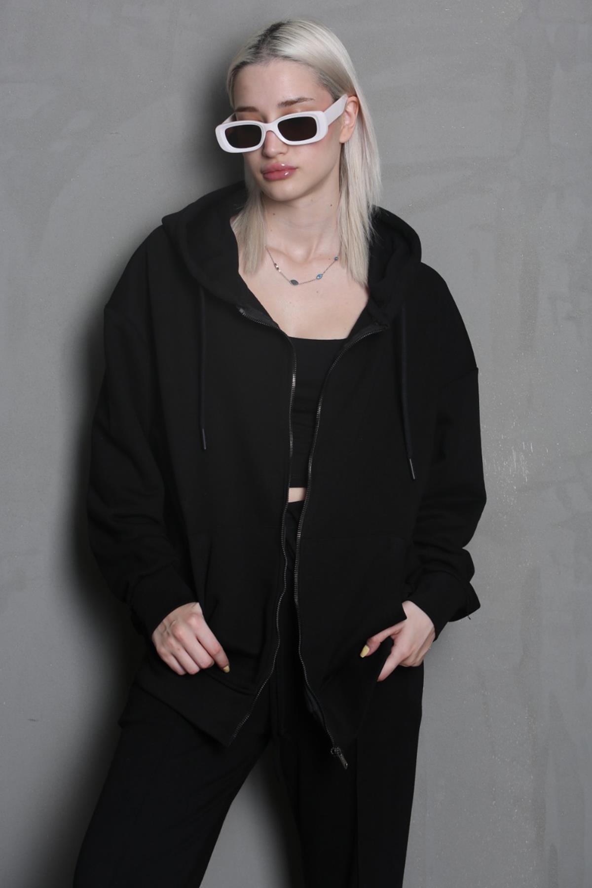 Madmext Black Hooded Basic Sweatshirt