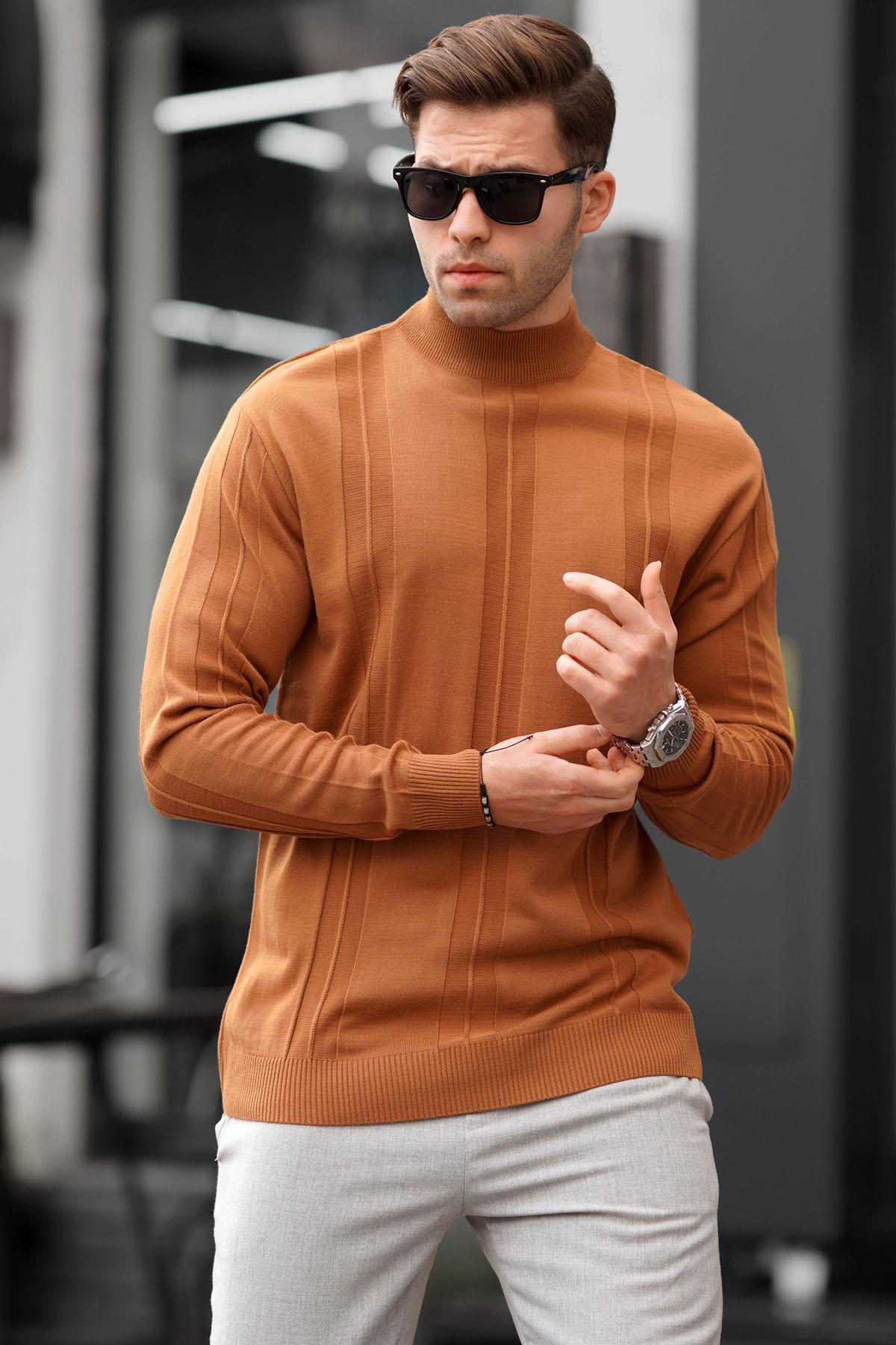 Madmext Light Brown Turtleneck Patterned Sweater 6825