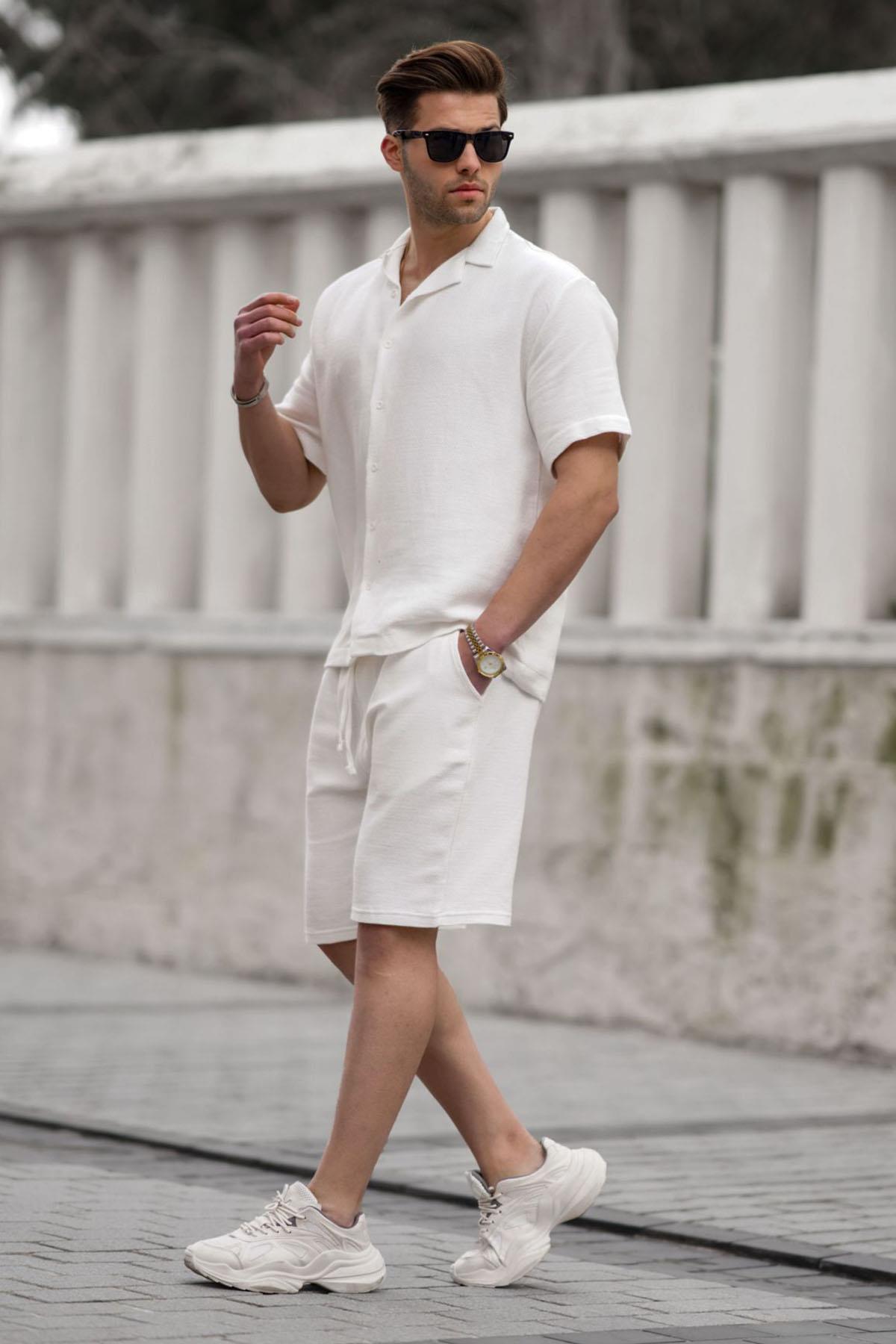 Madmext Men's White Basic Shorts Set