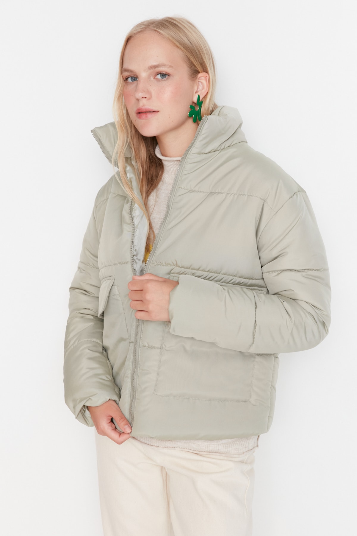 Trendyol Mint Oversize High Neck Puffer Coat