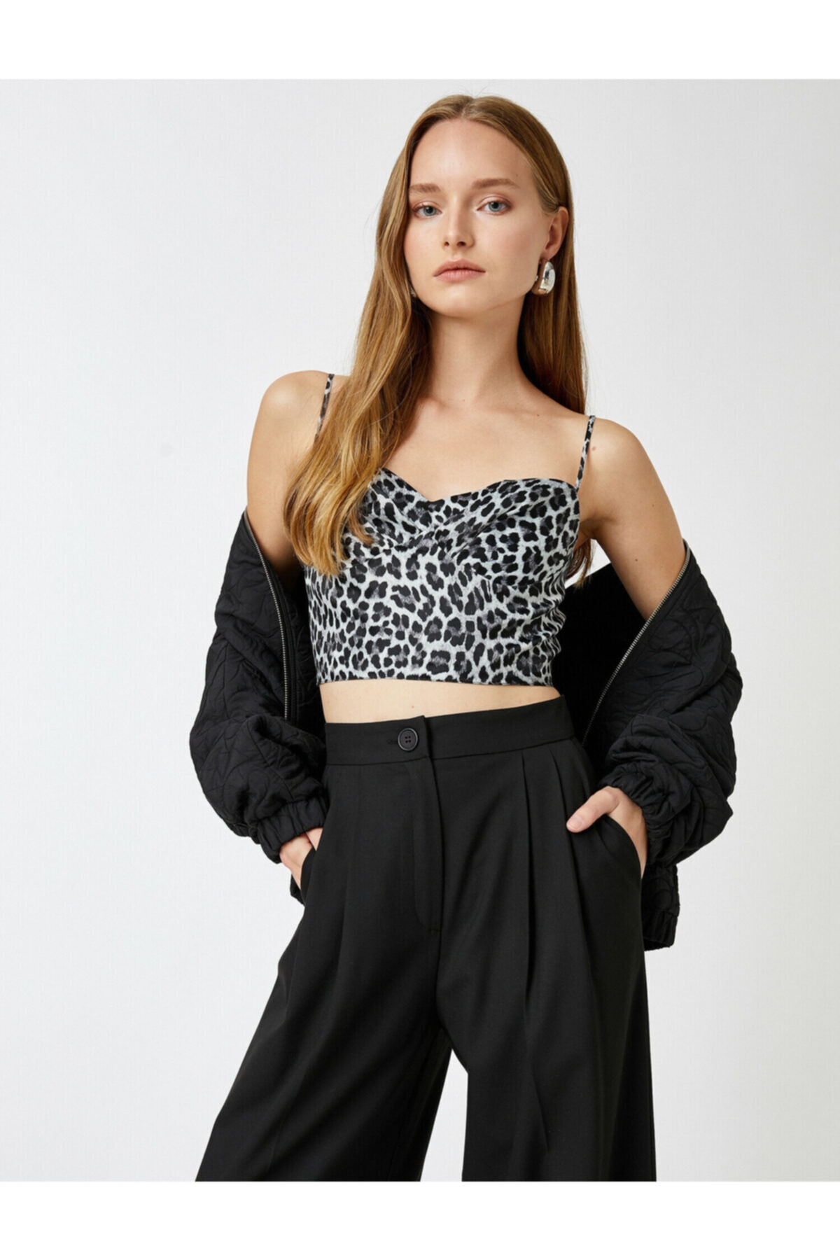 Koton Leopard Patterned Thin Strap Crop Undershirt