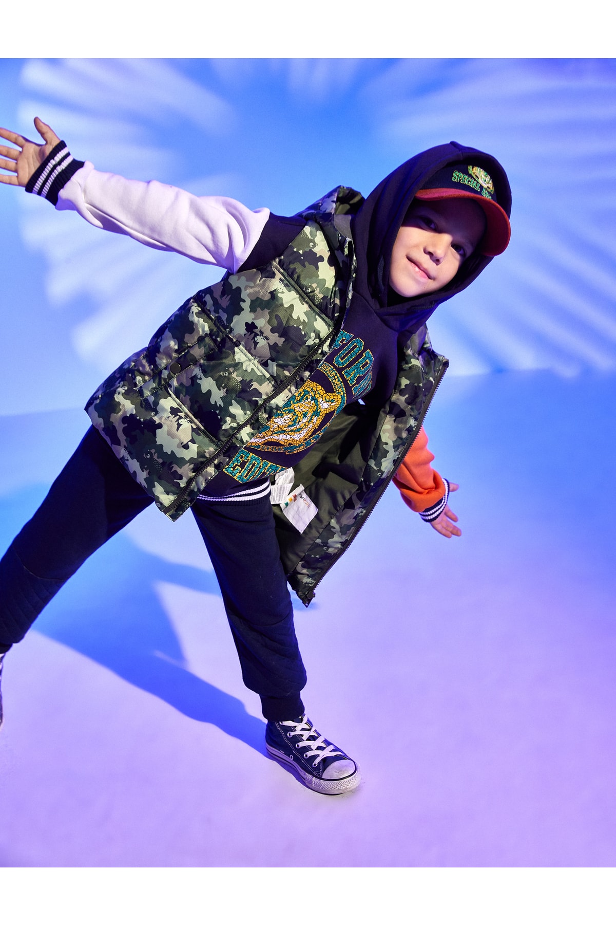 Koton Puffer Vest Camouflage Patterned Hooded