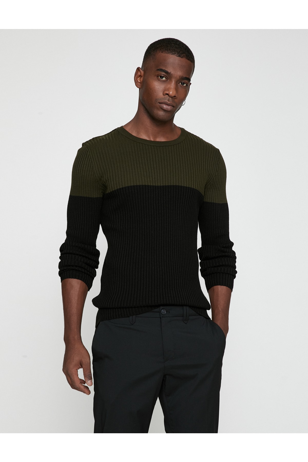 Koton Basic Sweater Color Blocked Crew Neck