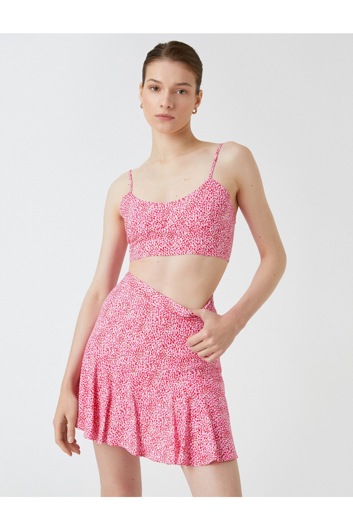 Koton Crop Tank Top Patterned Thin Strap U Neck