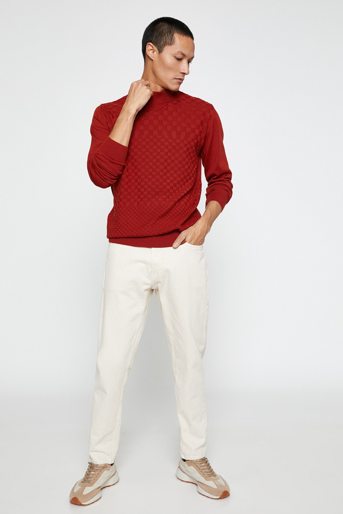 Koton Basic Knitwear Sweater Half Turtleneck Long Sleeve Geometric Patterned